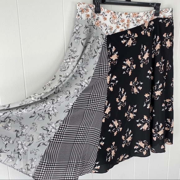 Calvin Klein Patchwork Asymmetric Hem Midi Skirt - Picture 6 of 16